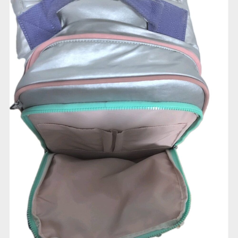 Kipling Gaze‎ Large Metallic Rolling Backpack Original - Silver w/ Pastels - Picture 4 of 11
